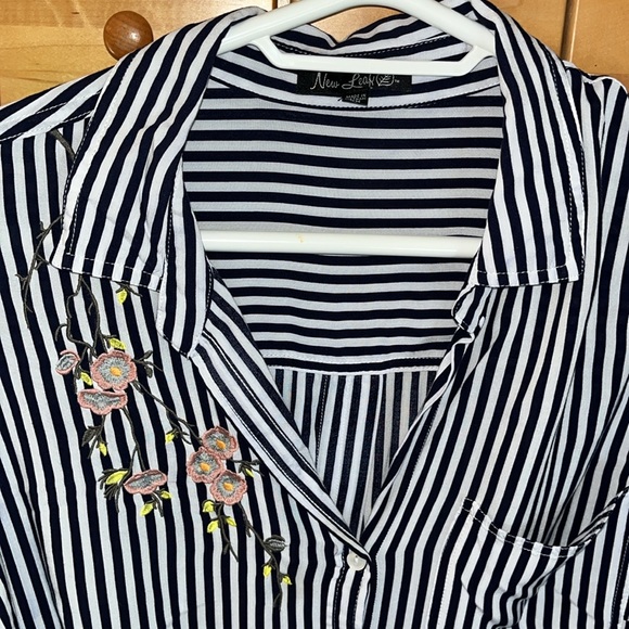 New leaf black vertical striped rayon BLOUSE pink blue floral embroidery 2XL XXL - Picture 14 of 14